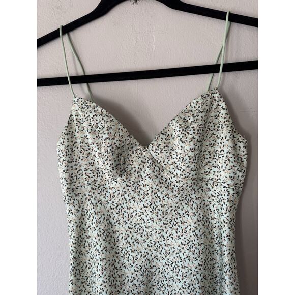 Princess Polly Floral Satin Slip Dress Size 2 Light Green Slit Party Boho Glam - Picture 4 of 8